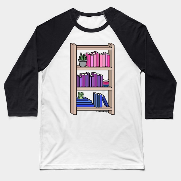 Bisexual Pride Bookcase Baseball T-Shirt by scrambledpegs